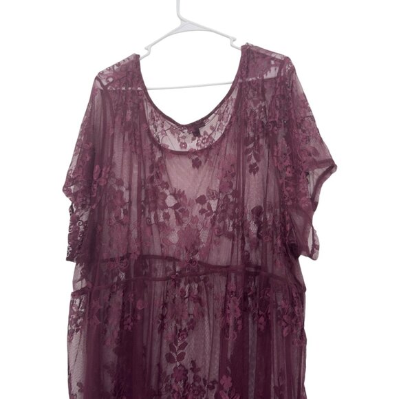 Torrid Chart SZ 6  Womens Sheer Burgundy Floral Lace Tunic Top/Beach Coverup - Picture 12 of 15